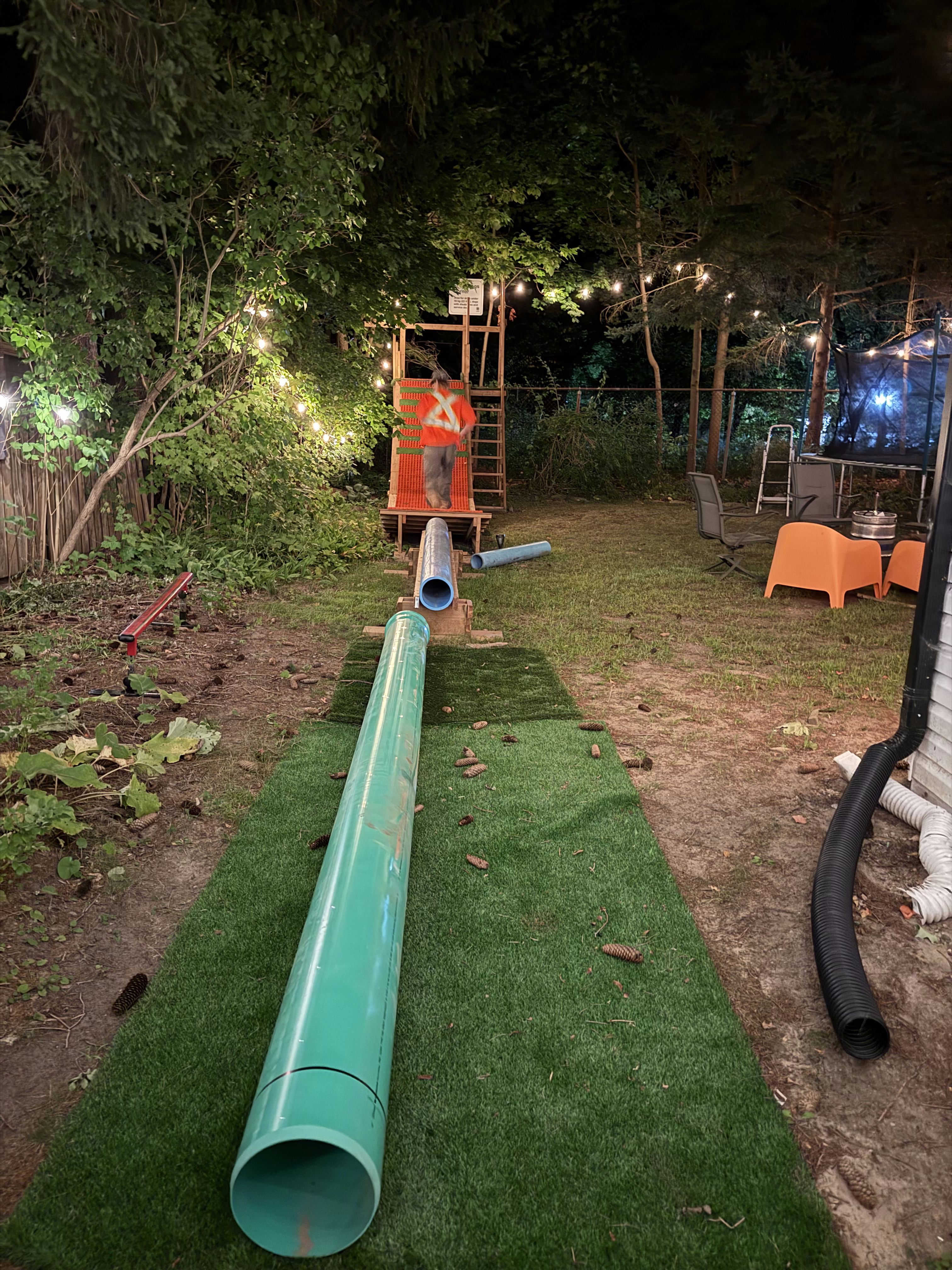 New rail at night with string lights