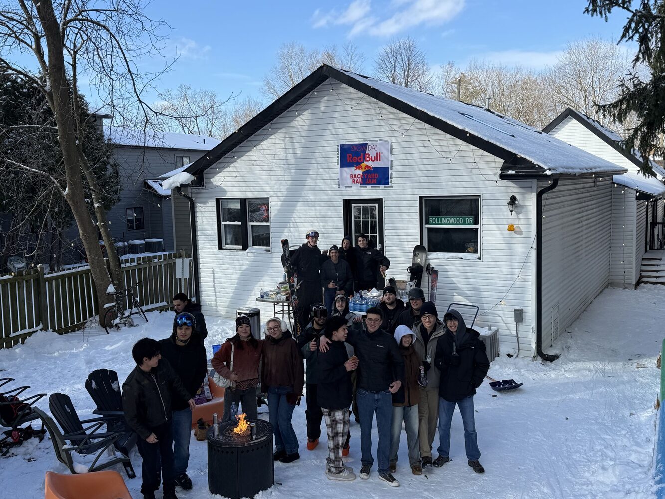 Crew with Red Bull banner